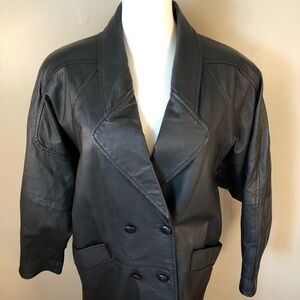 Greg Bell Black Leather Double-Breasted & Fully Lined Coat Style GB7302 Size S